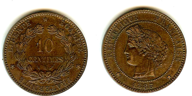 10 centimes Cérès 1885 Paris SUP